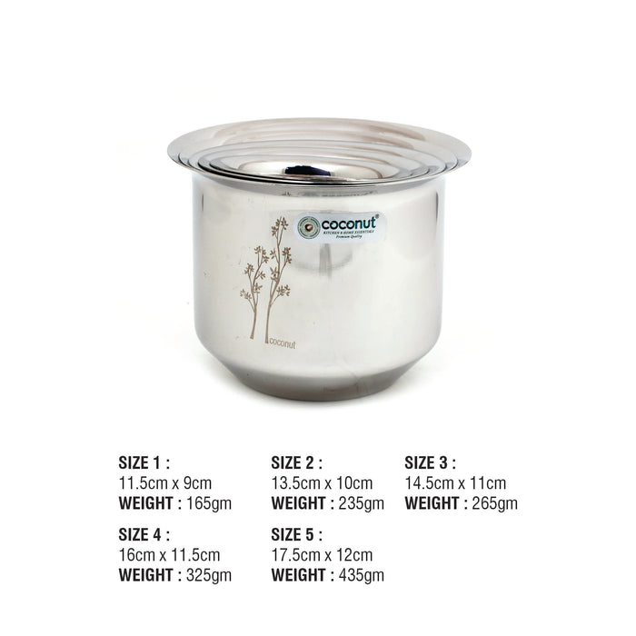 Coconut Stainless Steel Lser Baby Adak/Mini Adak/Milk Container/Fridge Container – Set Of 5 Pieces