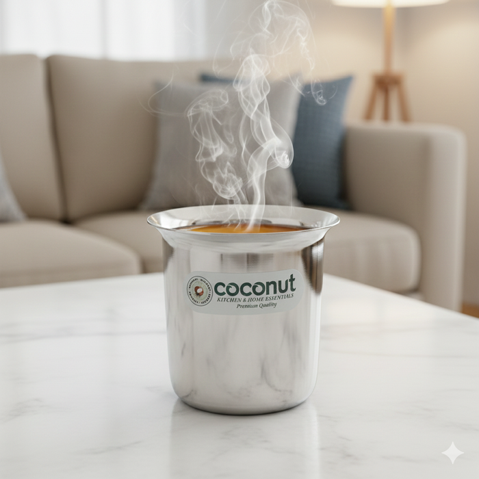 Coconut Stainless Steel Mini Coffee Glass Set | 150ml & 250ml Capacity Options | Heavy Duty 18 Gauge Steel | Food Grade & BPA Free | Mirror Finish Kolga Glass | Ideal for Coffee, Tea, Milk, Water, Juice & Beverages | Model D11.