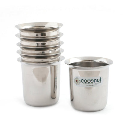 Coconut Stainless Steel Mini Coffee Glass Set | 150ml & 250ml Capacity Options | Heavy Duty 18 Gauge Steel | Food Grade & BPA Free | Mirror Finish Kolga Glass | Ideal for Coffee, Tea, Milk, Water, Juice & Beverages | Model D11.