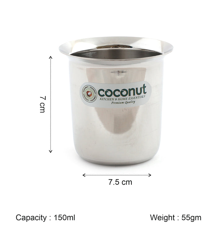 Coconut Stainless Steel Mini Coffee Glass Set | 150ml & 250ml Capacity Options | Heavy Duty 18 Gauge Steel | Food Grade & BPA Free | Mirror Finish Kolga Glass | Ideal for Coffee, Tea, Milk, Water, Juice & Beverages | Model D11.