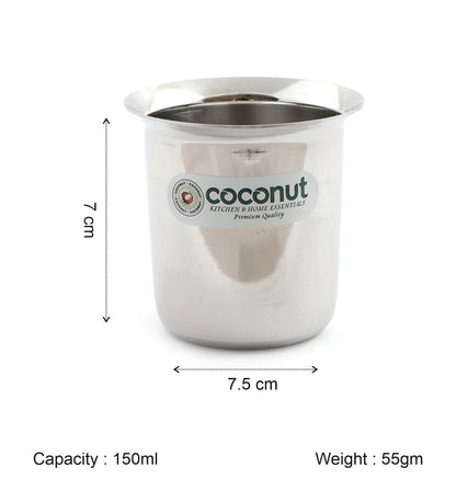 Coconut Stainless Steel Mini Coffee Glass Set | 150ml & 250ml Capacity Options | Heavy Duty 18 Gauge Steel | Food Grade & BPA Free | Mirror Finish Kolga Glass | Ideal for Coffee, Tea, Milk, Water, Juice & Beverages | Model D11.