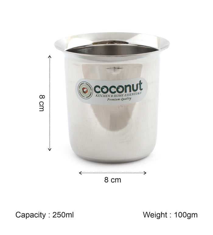 Coconut Stainless Steel Mini Coffee Glass Set | 150ml & 250ml Capacity Options | Heavy Duty 18 Gauge Steel | Food Grade & BPA Free | Mirror Finish Kolga Glass | Ideal for Coffee, Tea, Milk, Water, Juice & Beverages | Model D11.