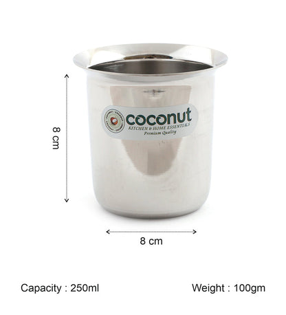 Coconut Stainless Steel Mini Coffee Glass Set | 150ml & 250ml Capacity Options | Heavy Duty 18 Gauge Steel | Food Grade & BPA Free | Mirror Finish Kolga Glass | Ideal for Coffee, Tea, Milk, Water, Juice & Beverages | Model D11.