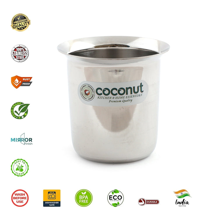Coconut Stainless Steel Mini Coffee Glass Set | 150ml & 250ml Capacity Options | Heavy Duty 18 Gauge Steel | Food Grade & BPA Free | Mirror Finish Kolga Glass | Ideal for Coffee, Tea, Milk, Water, Juice & Beverages | Model D11.