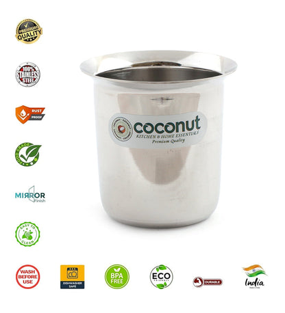 Coconut Stainless Steel Mini Coffee Glass Set | 150ml & 250ml Capacity Options | Heavy Duty 18 Gauge Steel | Food Grade & BPA Free | Mirror Finish Kolga Glass | Ideal for Coffee, Tea, Milk, Water, Juice & Beverages | Model D11.