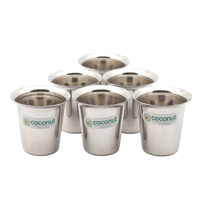 Coconut Stainless Steel Mini Coffee Glass Set of 6 | Available in 100ml, 150ml & 200ml | 18 Gauge Food Grade Stainless Steel | BPA Free, Rust Proof & Durable | For Tea, Coffee, Milk, Water & Juice | Model D13.