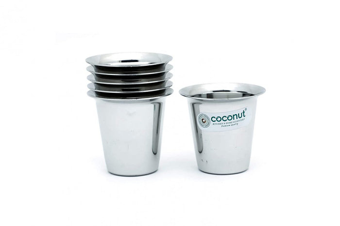 Coconut Stainless Steel Mini Coffee Glass Set of 6 | Available in 100ml, 150ml & 200ml | 18 Gauge Food Grade Stainless Steel | BPA Free, Rust Proof & Durable | For Tea, Coffee, Milk, Water & Juice | Model D13.