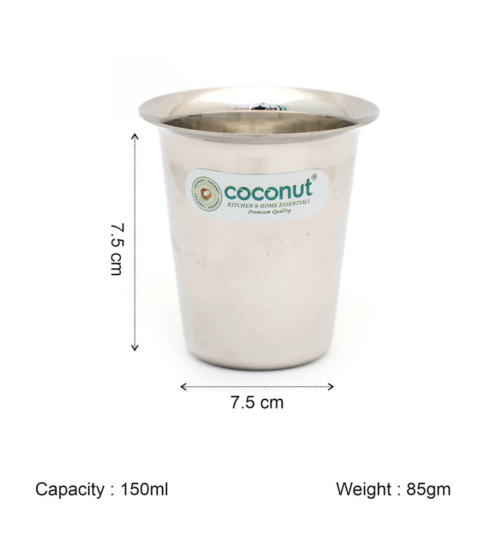 Coconut Stainless Steel Mini Coffee Glass Set of 6 | Available in 100ml, 150ml & 200ml | 18 Gauge Food Grade Stainless Steel | BPA Free, Rust Proof & Durable | For Tea, Coffee, Milk, Water & Juice | Model D13.