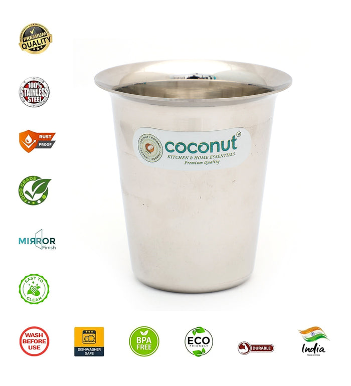 Coconut Stainless Steel Mini Coffee Glass Set of 6 | Available in 100ml, 150ml & 200ml | 18 Gauge Food Grade Stainless Steel | BPA Free, Rust Proof & Durable | For Tea, Coffee, Milk, Water & Juice | Model D13.