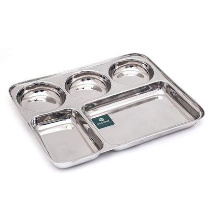 Coconut Stainless Steel Mini Meals - Heavy Gauge, Mirror finish, Durable, Partition Plate / Pav Bhaji Plate / Serving Plate /Lunch / Dinner / Bhojan / Compartment Plate, Model- P15 Mini Meals