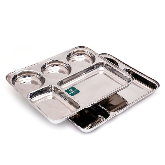 Coconut Stainless Steel Mini Meals - Heavy Gauge, Mirror finish, Durable, Partition Plate / Pav Bhaji Plate / Serving Plate /Lunch / Dinner / Bhojan / Compartment Plate, Model- P15 Mini Meals