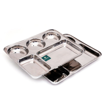 Coconut Stainless Steel Mini Meals - Heavy Gauge, Mirror finish, Durable, Partition Plate / Pav Bhaji Plate / Serving Plate /Lunch / Dinner / Bhojan / Compartment Plate, Model- P15 Mini Meals