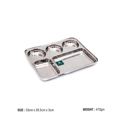 Coconut Stainless Steel Mini Meals - Heavy Gauge, Mirror finish, Durable, Partition Plate / Pav Bhaji Plate / Serving Plate /Lunch / Dinner / Bhojan / Compartment Plate, Model- P15 Mini Meals