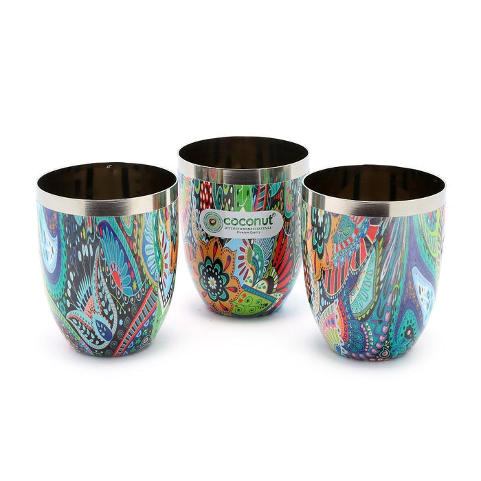 Coconut Stainless Steel Mystic Color Glass-300ml | Heavy-Gauge Food-Grade Steel | BPA-Free & Rust-Resistant Drinkware | Perfect for Serving Water, Juice, Lassi & Lemonade at Home, Office & Restaurants.