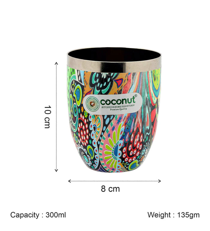 Coconut Stainless Steel Mystic Color Glass-300ml | Heavy-Gauge Food-Grade Steel | BPA-Free & Rust-Resistant Drinkware | Perfect for Serving Water, Juice, Lassi & Lemonade at Home, Office & Restaurants.