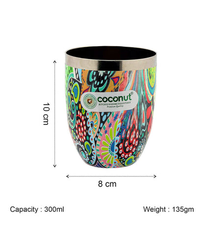 Coconut Stainless Steel Mystic Color Glass-300ml | Heavy-Gauge Food-Grade Steel | BPA-Free & Rust-Resistant Drinkware | Perfect for Serving Water, Juice, Lassi & Lemonade at Home, Office & Restaurants.