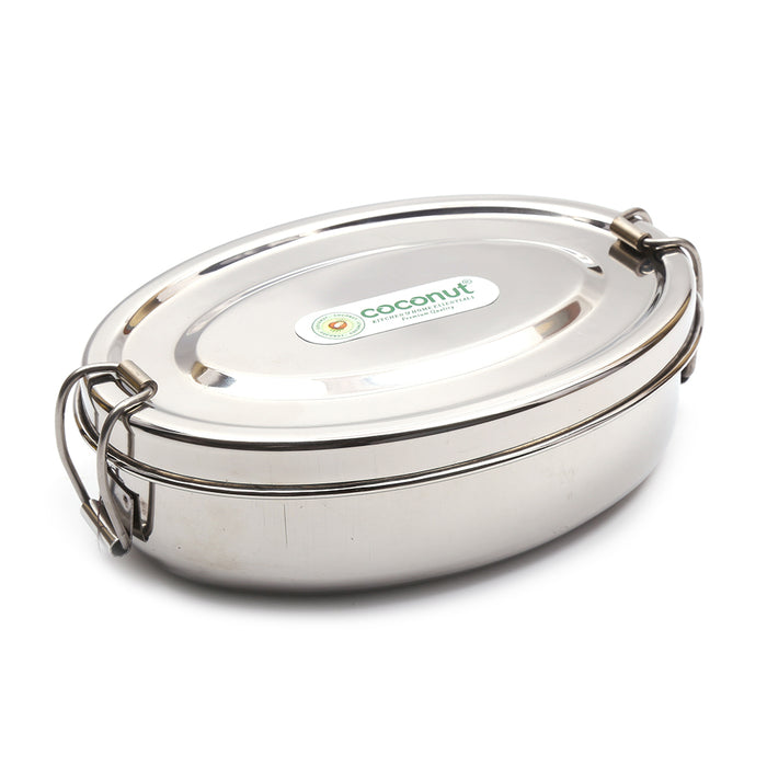 Coconut Stainless Steel Oval Box - Food Grade, Strong, Heavy Gauge, Sturdy, Long Lasting, Mirror Finish, Tiffin Box / Lunch Box / Fridge Box /  Dibba / Boxes / Multipurpose Box, Model - S44 Hungry bite