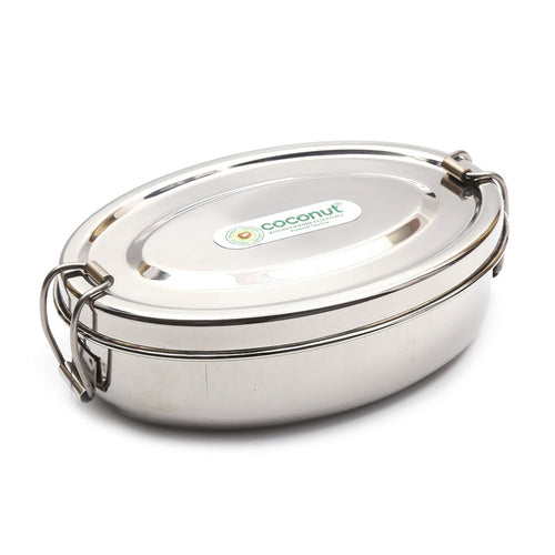 Coconut Stainless Steel Oval Box - Food Grade, Strong, Heavy Gauge, Sturdy, Long Lasting, Mirror Finish, Tiffin Box / Lunch Box / Fridge Box /  Dibba / Boxes / Multipurpose Box, Model - S44 Hungry bite