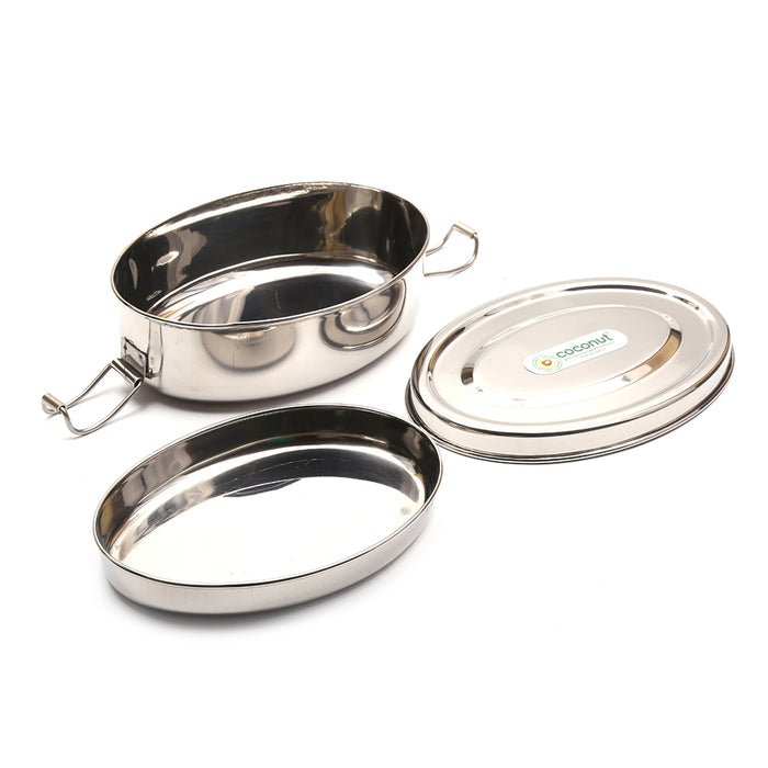 Coconut Stainless Steel Oval Box - Food Grade, Strong, Heavy Gauge, Sturdy, Long Lasting, Mirror Finish, Tiffin Box / Lunch Box / Fridge Box /  Dibba / Boxes / Multipurpose Box, Model - S44 Hungry bite