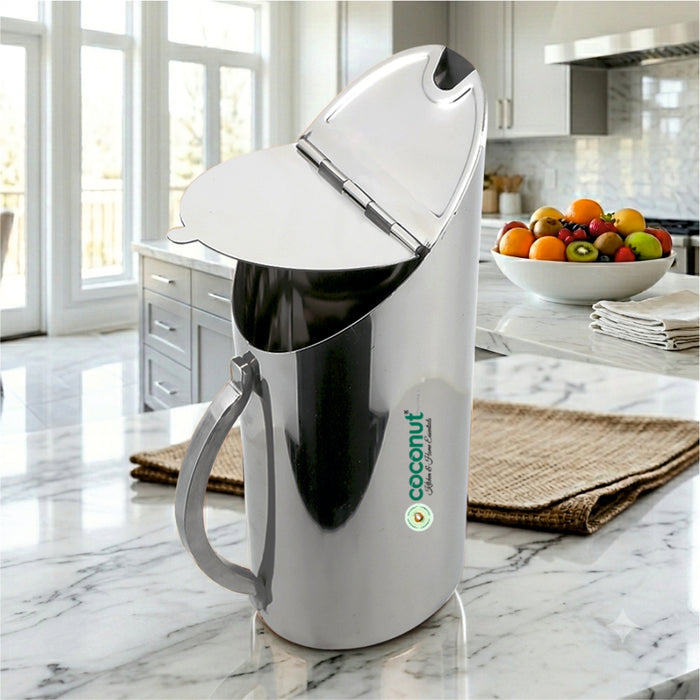 Coconut Stainless Steel Oval Thirst Jug 1250ml | Water Pitcher with Lid & Handle | Mirror Finish Fridge Water Jug | Food Grade, BPA Free, Rust Proof Stainless-Steel Jug for Water, Juice, Milk & Beverages | Model J10 Oval Thirst.