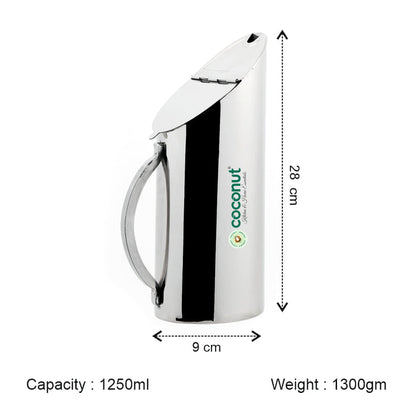 Coconut Stainless Steel Oval Thirst Jug 1250ml | Water Pitcher with Lid & Handle | Mirror Finish Fridge Water Jug | Food Grade, BPA Free, Rust Proof Stainless-Steel Jug for Water, Juice, Milk & Beverages | Model J10 Oval Thirst.