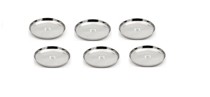 Coconut Stainless Steel Plate - Pack of 6, Heavy Gauge, Mirror Finish, Solid, Dinner Plate / Meal Plate / Serving Plate/ Thali, Model-P8 Apple