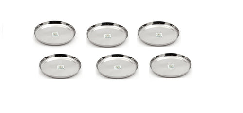 Coconut Stainless Steel Plate - Pack of 6, Heavy Gauge, Mirror Finish, Solid, Dinner Plate / Meal Plate / Serving Plate/ Thali, Model-P8 Apple