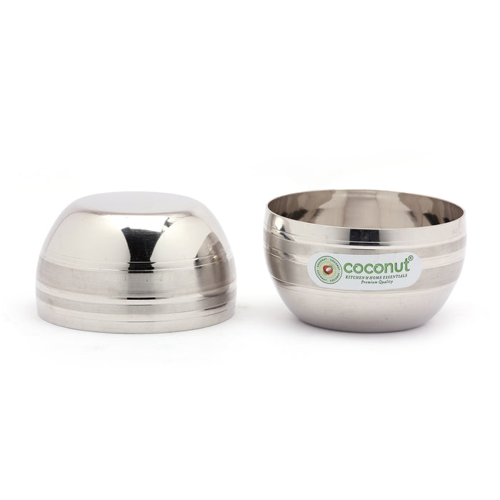 Coconut Stainless Steel Ringer Apple Bowl Set of 6 | Premium Serving Katori/Vati for Kitchen & Dining | Mirror Finish | Rust Proof | Dishwasher Safe | Available in 150ml, 200ml, 300ml & 350ml.