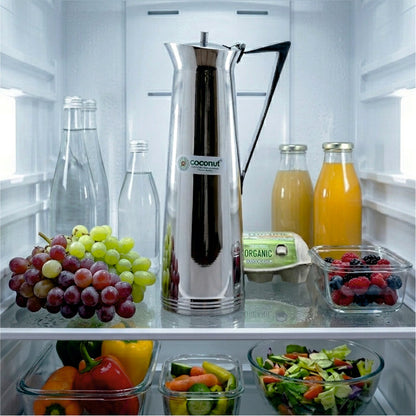 Coconut Stainless Steel Sleek 650ml | Water Pitcher with Lid & Handle | Stainless Steel Water Jug for Water, Juice, Lemonade & Beverages | Food Grade, BPA Free, Rust Proof | Home, Hotel & Party Use | Model Fride Jug.