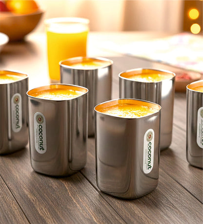 Coconut Stainless Steel Square Glass (250ml) | Heavy Gauge Food Grade BPA Free Drinking Tumbler | Mirror Finish Glass for Water, Juice, Lemonade, Milk & Beverages | Durable Rust Proof Steel Glass | Model - B39 Four Square.