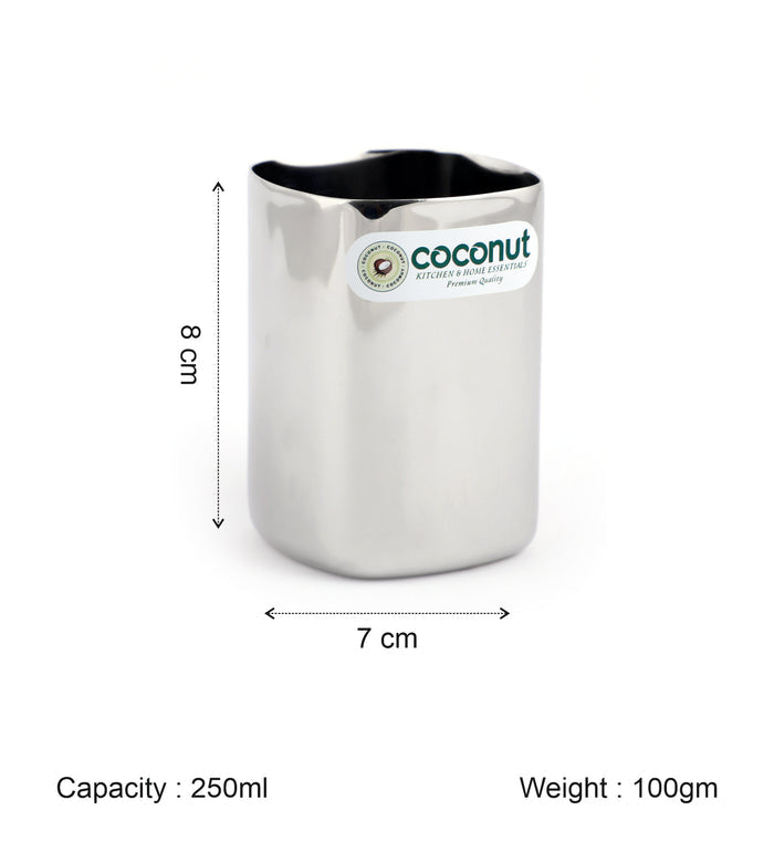 Coconut Stainless Steel Square Glass (250ml) | Heavy Gauge Food Grade BPA Free Drinking Tumbler | Mirror Finish Glass for Water, Juice, Lemonade, Milk & Beverages | Durable Rust Proof Steel Glass | Model - B39 Four Square.