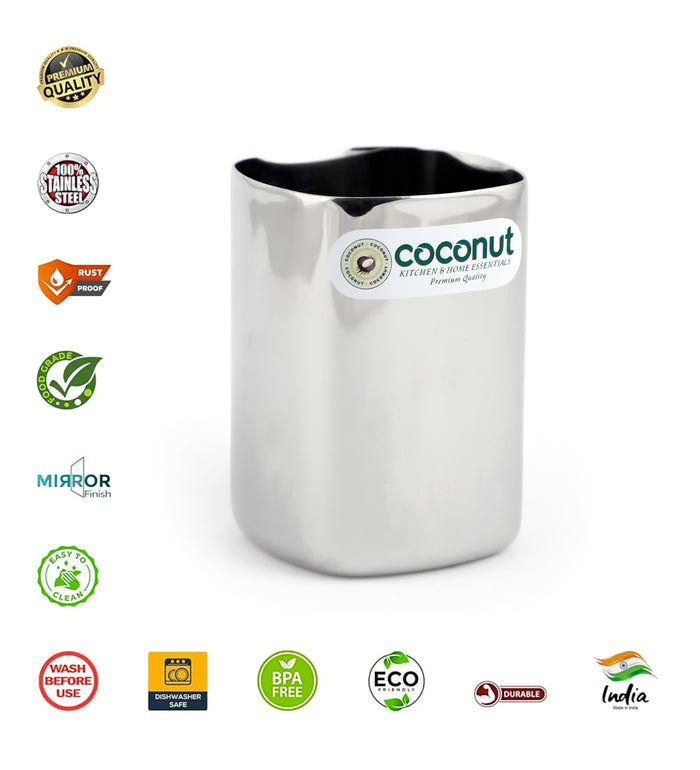 Coconut Stainless Steel Square Glass (250ml) | Heavy Gauge Food Grade BPA Free Drinking Tumbler | Mirror Finish Glass for Water, Juice, Lemonade, Milk & Beverages | Durable Rust Proof Steel Glass | Model - B39 Four Square.