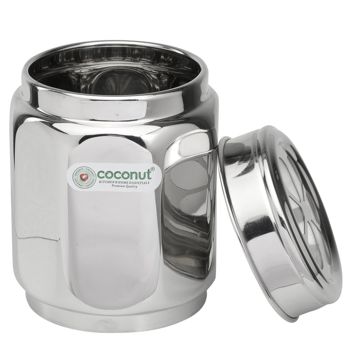 Coconut Stainless Steel Sunflower Container with C-thru Lid - Airtight, Heavy Gauge, Joinless, Mirror Finish, Food safe, Container for Storage / Deep Dabba / Vertical Canister / Multipurpose storage box, Model - E17 Sunflower
