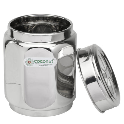 Coconut Stainless Steel Sunflower Container with C-thru Lid - Airtight, Heavy Gauge, Joinless, Mirror Finish, Food safe, Container for Storage / Deep Dabba / Vertical Canister / Multipurpose storage box, Model - E17 Sunflower