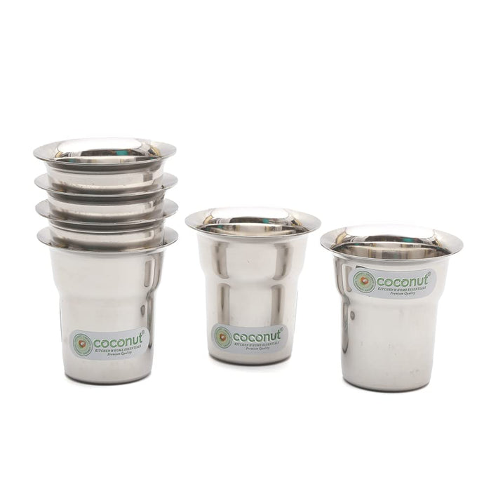 Coconut Stainless Steel Tea & Coffee Glass Set of 6 | Available in 120ml, 150ml & 180ml | Heavy Gauge Food Grade Stainless Steel Tumbler | BPA Free, Rust Proof & Durable | Ideal for Tea, Coffee, Water & Beverages | Model D17 Pace.