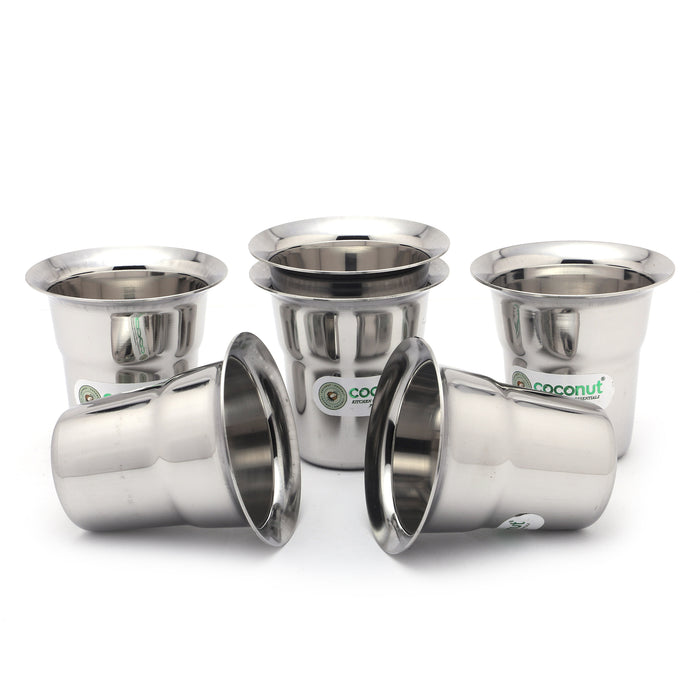 Coconut Stainless Steel Tea & Coffee Glass Set of 6 | Available in 120ml, 150ml & 180ml | Heavy Gauge Food Grade Stainless Steel Tumbler | BPA Free, Rust Proof & Durable | Ideal for Tea, Coffee, Water & Beverages | Model D17 Pace.