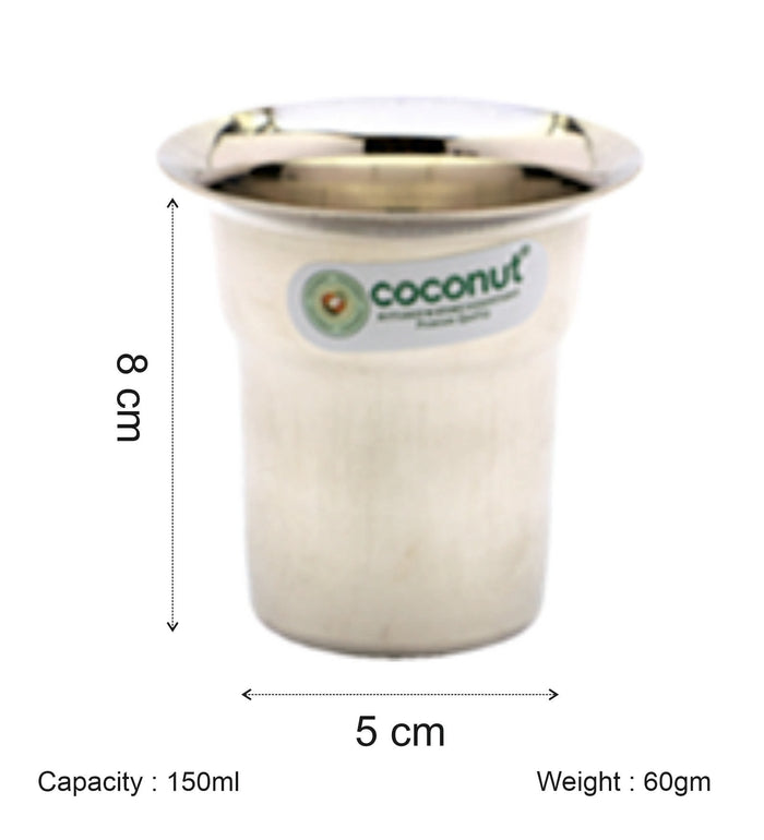 Coconut Stainless Steel Tea & Coffee Glass Set of 6 | Available in 120ml, 150ml & 180ml | Heavy Gauge Food Grade Stainless Steel Tumbler | BPA Free, Rust Proof & Durable | Ideal for Tea, Coffee, Water & Beverages | Model D17 Pace.