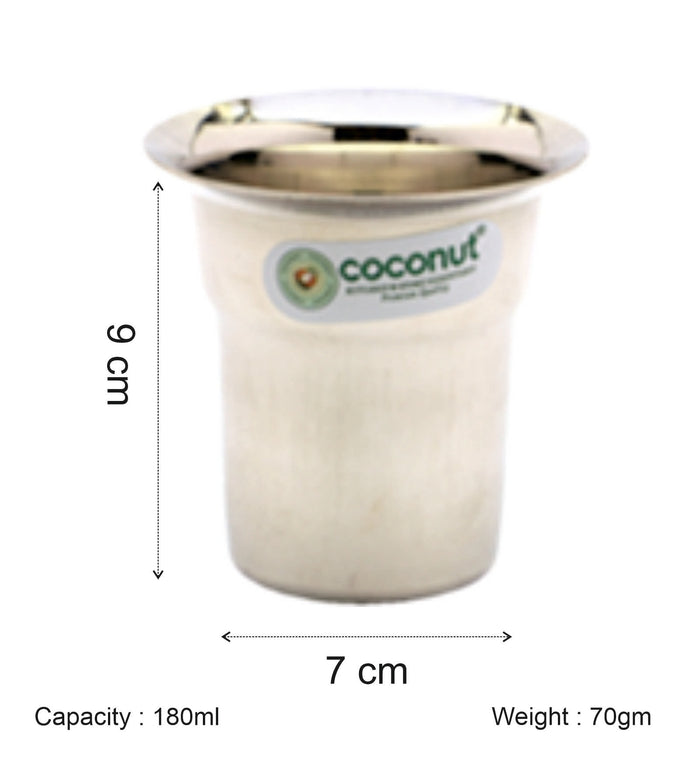 Coconut Stainless Steel Tea & Coffee Glass Set of 6 | Available in 120ml, 150ml & 180ml | Heavy Gauge Food Grade Stainless Steel Tumbler | BPA Free, Rust Proof & Durable | Ideal for Tea, Coffee, Water & Beverages | Model D17 Pace.