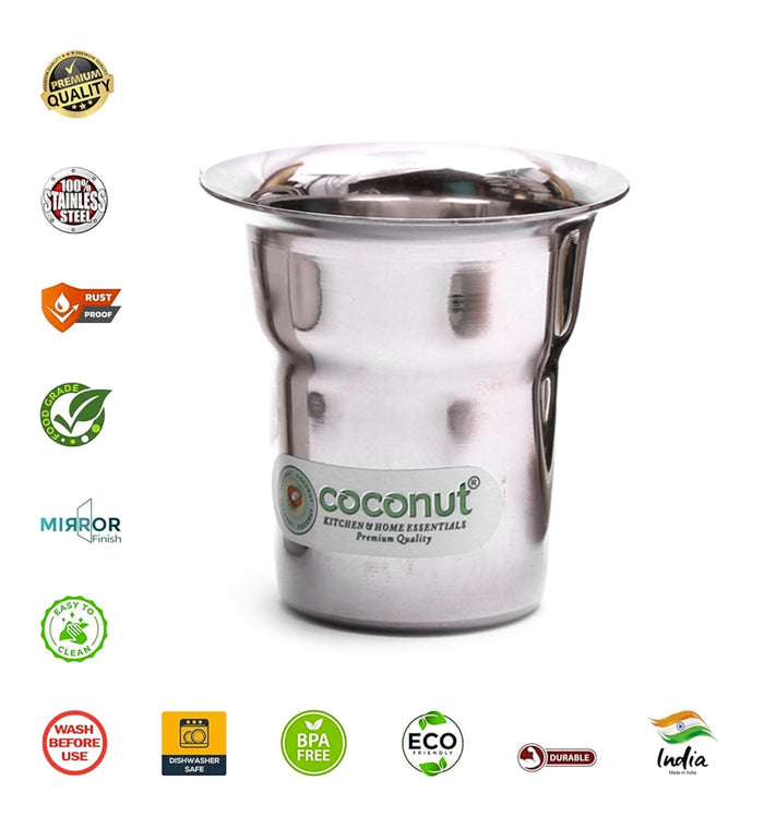 Coconut Stainless Steel Tea & Coffee Glass Set of 6 | Available in 120ml, 150ml & 180ml | Heavy Gauge Food Grade Stainless Steel Tumbler | BPA Free, Rust Proof & Durable | Ideal for Tea, Coffee, Water & Beverages | Model D17 Pace.