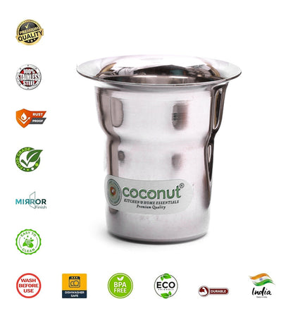 Coconut Stainless Steel Tea & Coffee Glass Set of 6 | Available in 120ml, 150ml & 180ml | Heavy Gauge Food Grade Stainless Steel Tumbler | BPA Free, Rust Proof & Durable | Ideal for Tea, Coffee, Water & Beverages | Model D17 Pace.