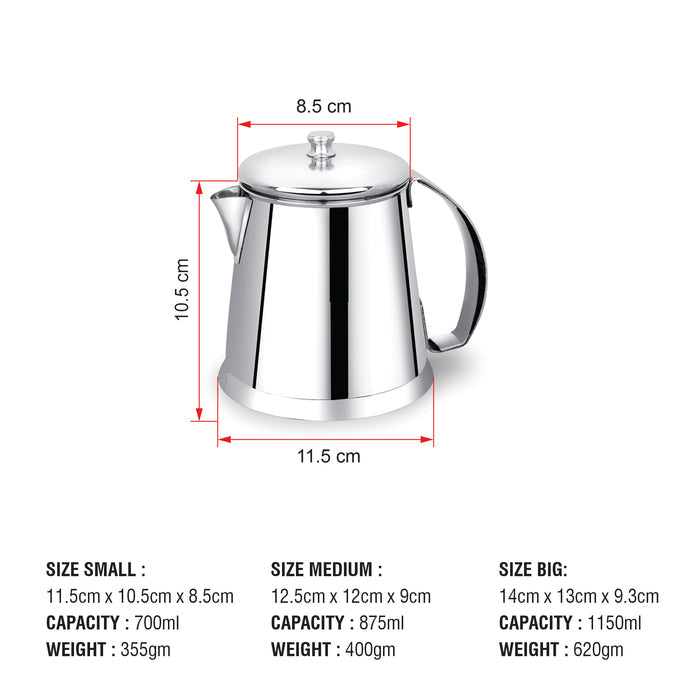Coconut Stainless Steel Tea or Coffee Pot/Kettle - 1 Unit, Model-T1 Tea Pot