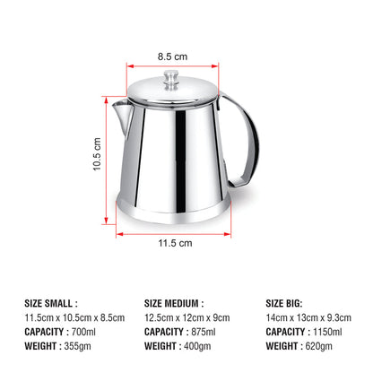 Coconut Stainless Steel Tea or Coffee Pot/Kettle - 1 Unit, Model-T1 Tea Pot