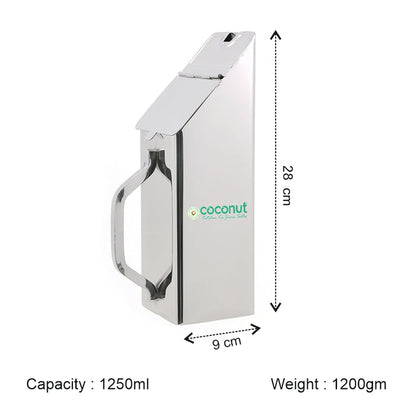 Coconut Stainless Steel Times Square Jug 1250ml | Water Pitcher with Lid & Handle | Fridge Water Jug | Food Grade, BPA Free, Rust Proof Stainless Steel Water Container for Water, Juice, Milk & Beverages | Model J11 Times Square.