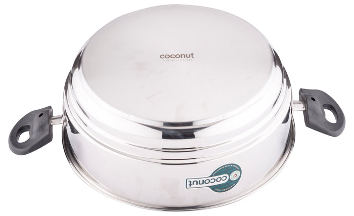 Coconut Stainless Steel Triply Idli Cooker - SS Lid, Steamer Plate, Heavy Gauge, Thick bottom,Induction and Gas Stove Based, Sandwich triply bottom. Model - Multipurpose steamer (20 Idlies) with Combo