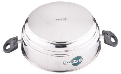 Coconut Stainless Steel Triply Idli Cooker - SS Lid, Steamer Plate, Heavy Gauge, Thick bottom,Induction and Gas Stove Based, Sandwich triply bottom. Model - Multipurpose steamer (20 Idlies) with Combo
