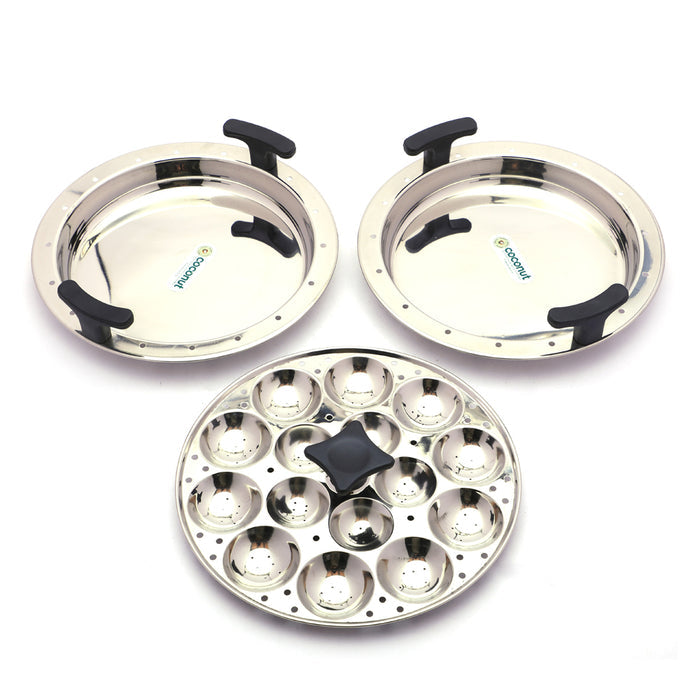 Coconut Stainless Steel Triply Idli Cooker - SS Lid, Steamer Plate, Heavy Gauge, Thick bottom,Induction and Gas Stove Based, Sandwich triply bottom. Model - Multipurpose steamer (20 Idlies) with Combo