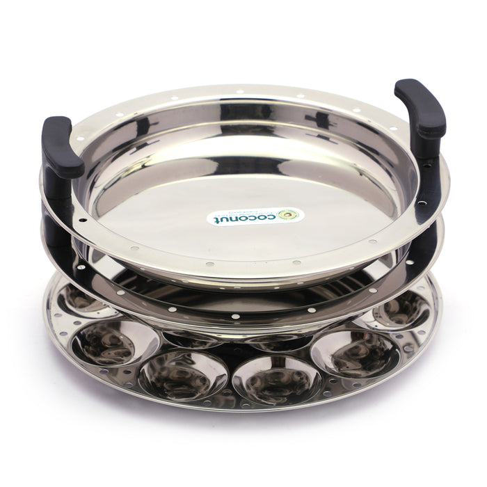 Coconut Stainless Steel Triply Idli Cooker - SS Lid, Steamer Plate, Heavy Gauge, Thick bottom,Induction and Gas Stove Based, Sandwich triply bottom. Model - Multipurpose steamer (20 Idlies) with Combo