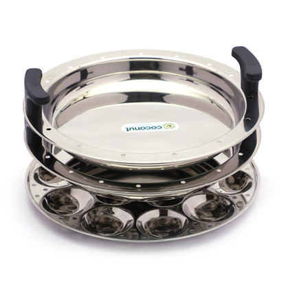Coconut Stainless Steel Triply Idli Cooker - SS Lid, Steamer Plate, Heavy Gauge, Thick bottom,Induction and Gas Stove Based, Sandwich triply bottom. Model - Multipurpose steamer (20 Idlies) with Combo