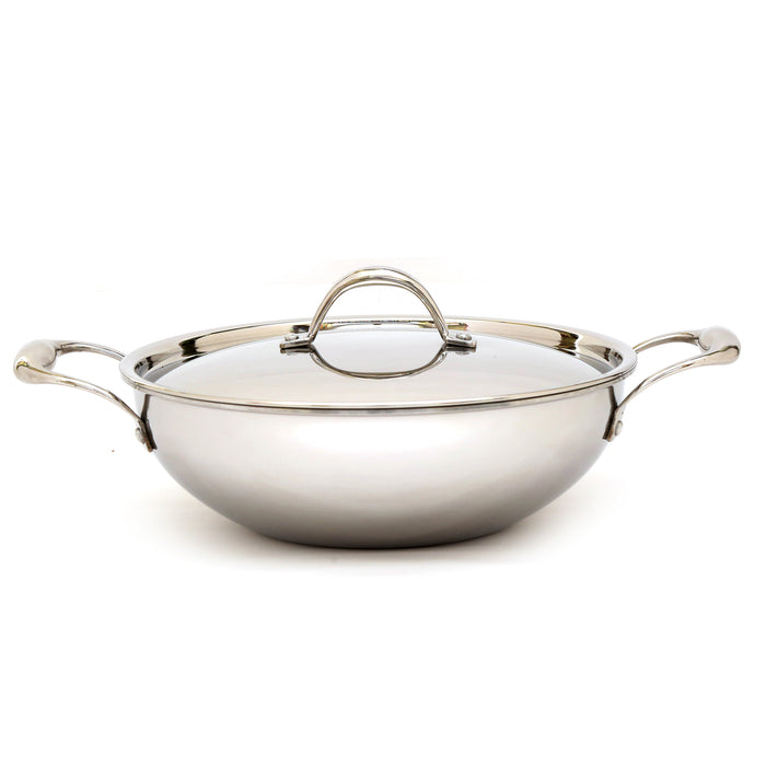 Coconut Stainless Steel Triply Kadai with lid | Heat resistant handles- Gas and Induction stove compactible | Even heat distribution