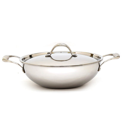 Coconut Stainless Steel Triply Kadai with lid | Heat resistant handles- Gas and Induction stove compactible | Even heat distribution
